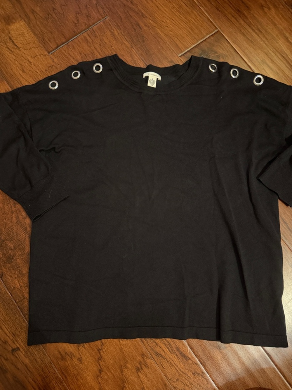 Westbound Black Short Sleeve Eyelet Shoulder Top